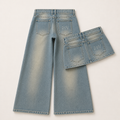Light-Wash Denim Pants with Mini Skirt