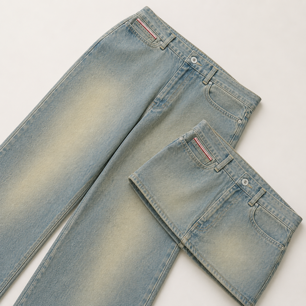 Light-Wash Denim Pants with Mini Skirt